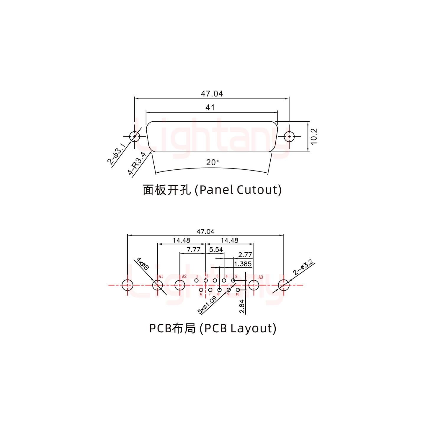 13W3公PCB直插板/鉚魚叉7.0/大電流40A