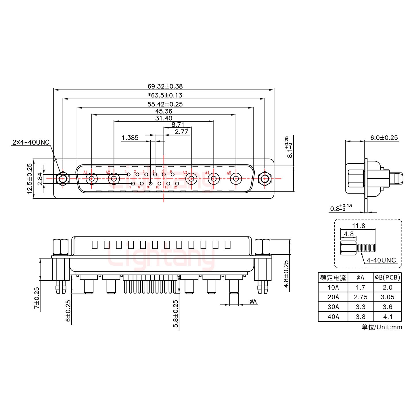 17W5公PCB直插板/鉚魚(yú)叉7.0/大電流40A