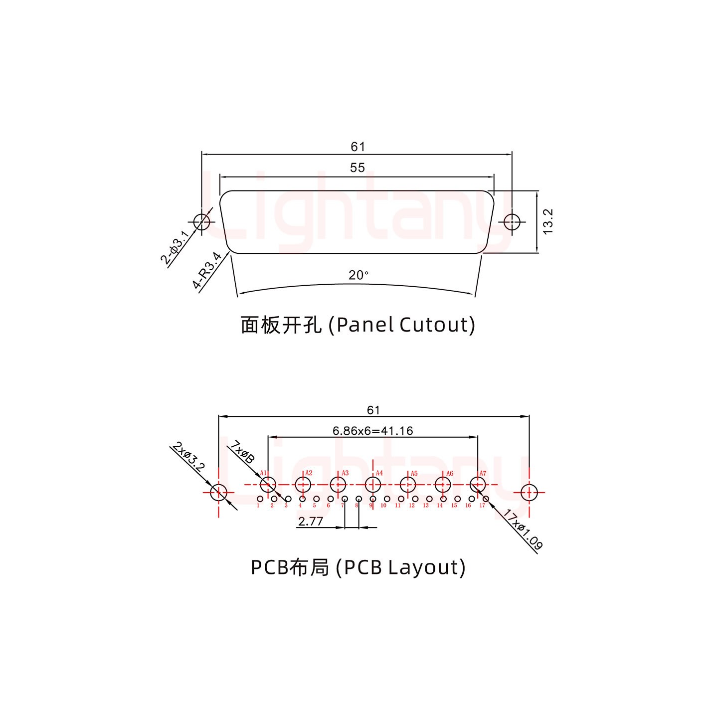 24W7公PCB直插板/鉚魚叉7.0/大電流30A