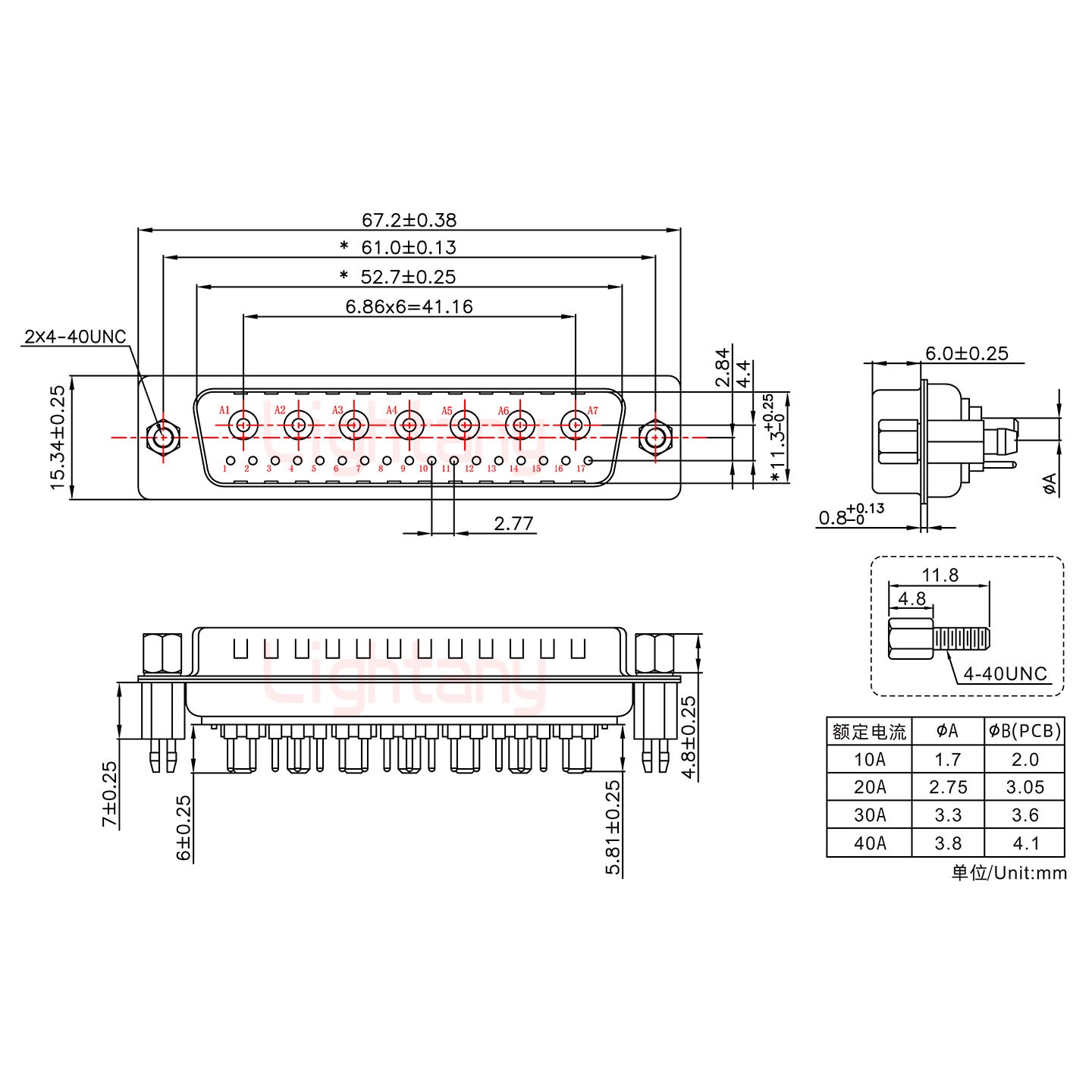 24W7公PCB直插板/鉚魚叉7.0/大電流30A