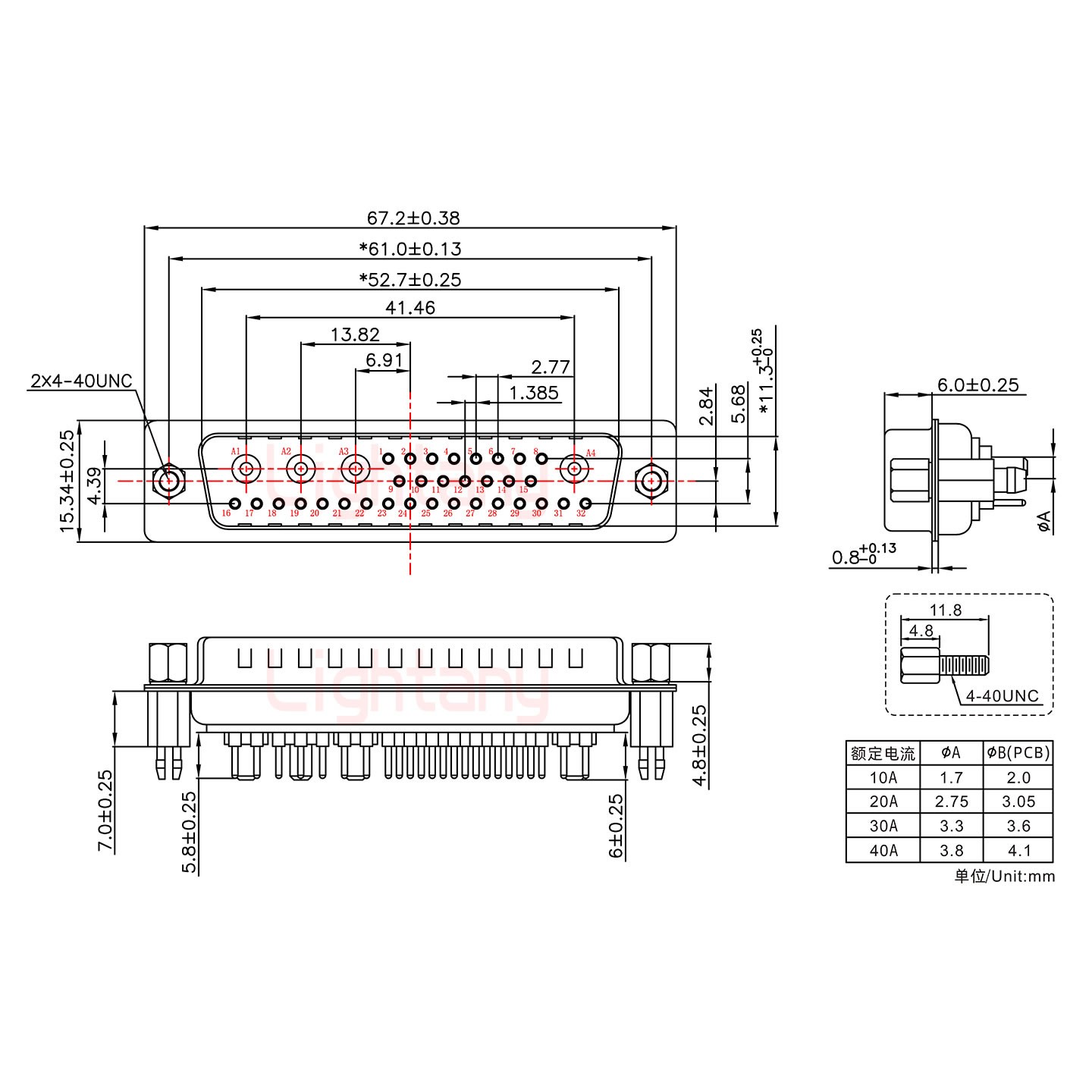 36W4公PCB直插板/鉚魚叉7.0/大電流30A