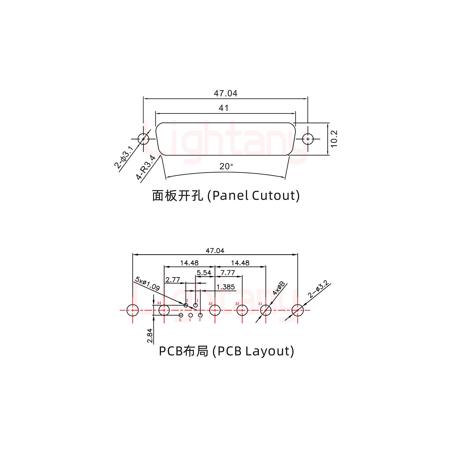 9W4母PCB直插板/鉚魚叉7.0/大電流20A