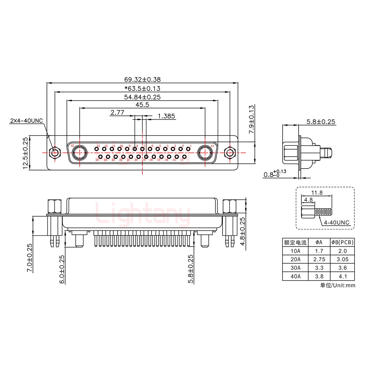 27W2母PCB直插板/鉚魚叉7.0/大電流20A