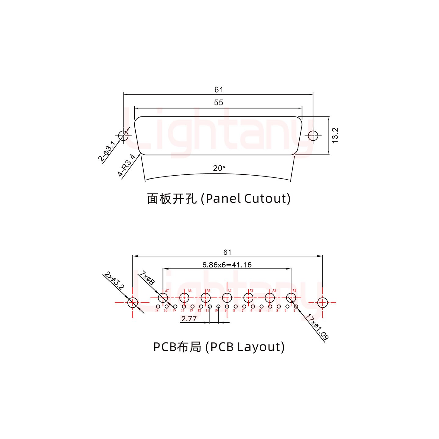 24W7母PCB直插板/鉚魚叉7.0/大電流10A