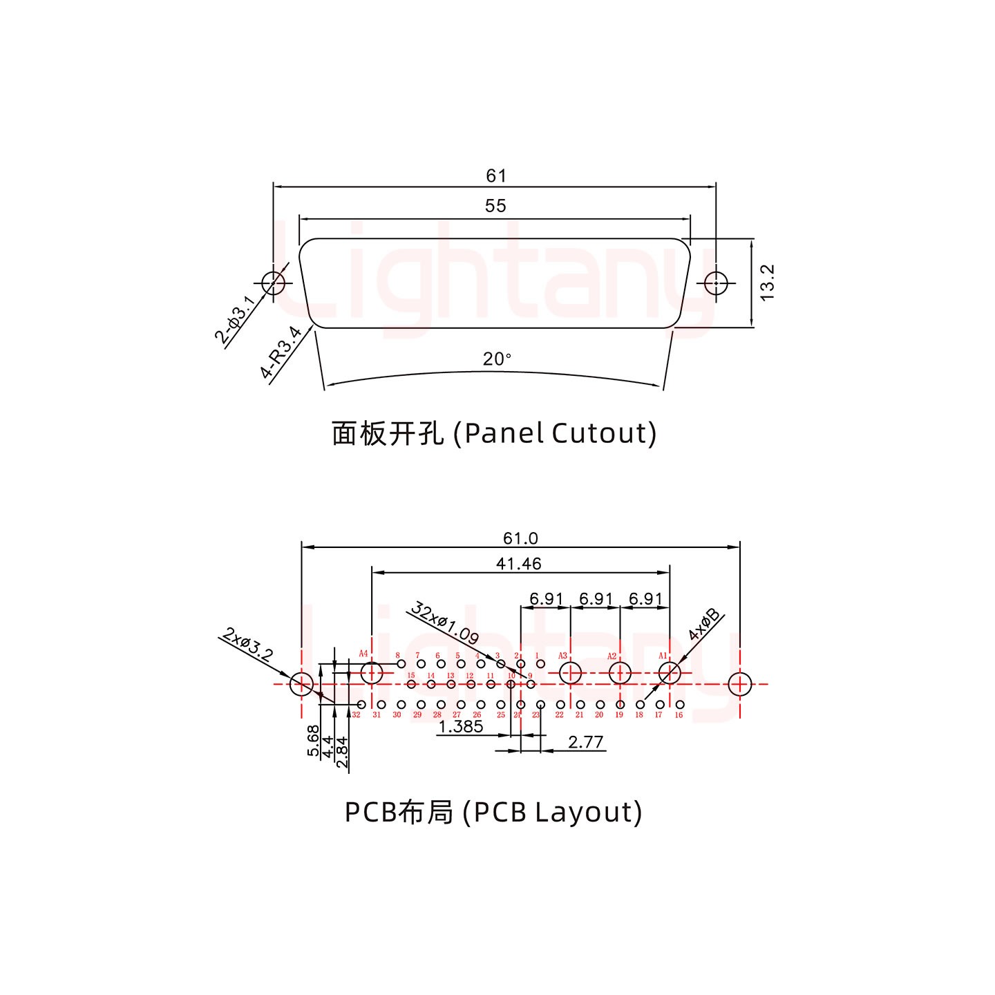 36W4母PCB直插板/鉚魚叉7.0/大電流30A