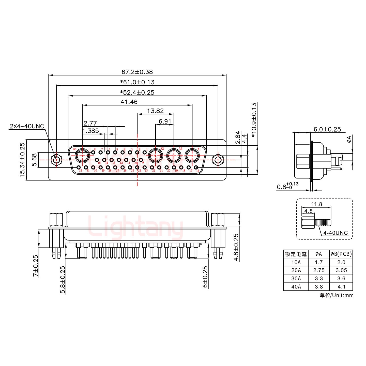 36W4母PCB直插板/鉚魚(yú)叉7.0/大電流10A