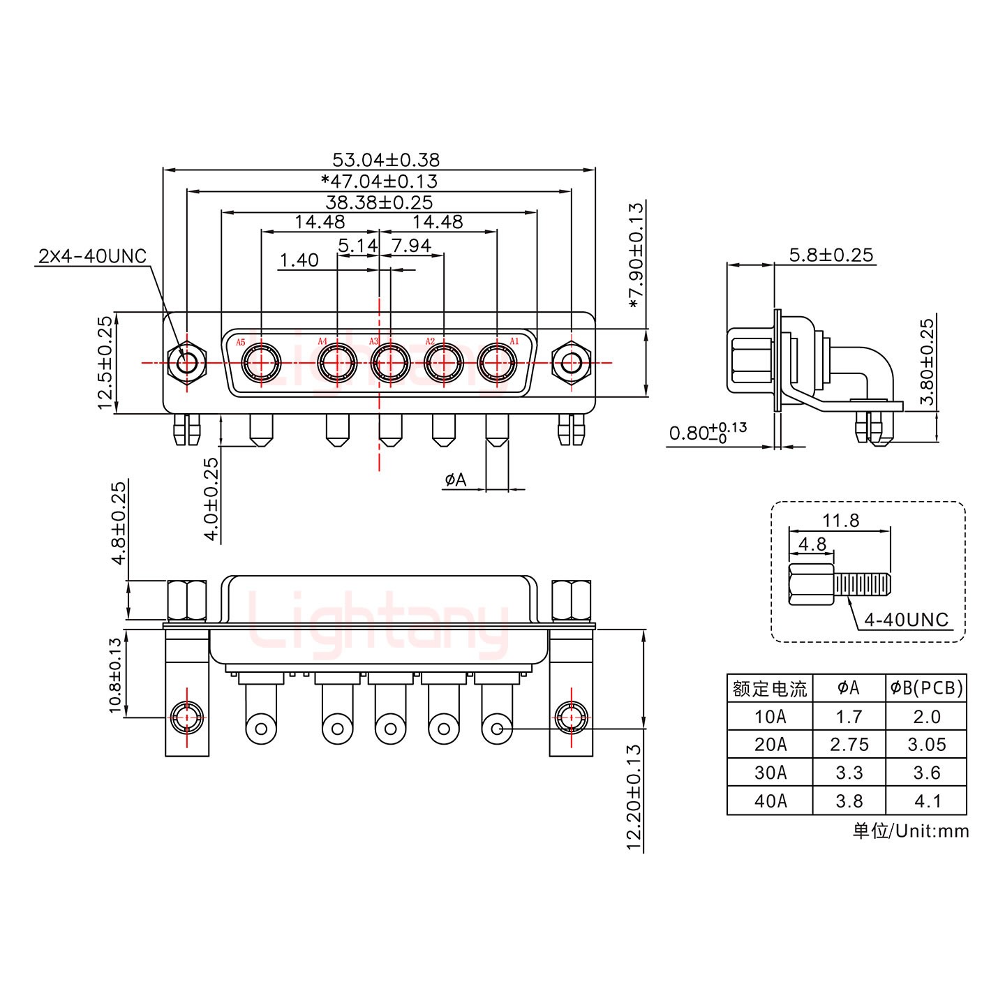 5W5母PCB彎插板/鉚支架10.8/大電流10A