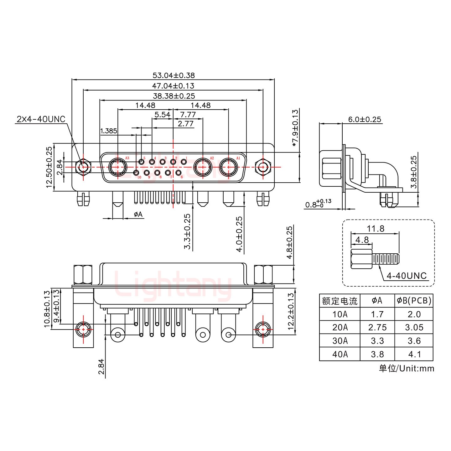 13W3母PCB彎插板/鉚支架10.8/大電流20A