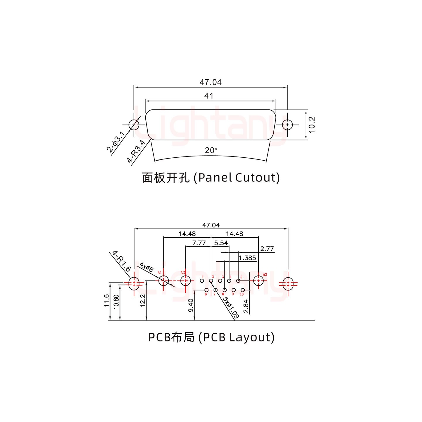 13W3公PCB彎插板/鉚支架11.6/大電流10A