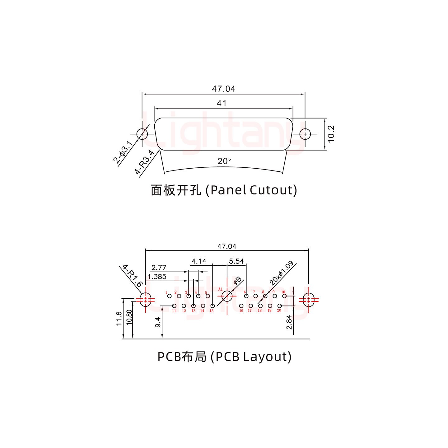 21W1公PCB彎插板/鉚支架11.6/大電流10A