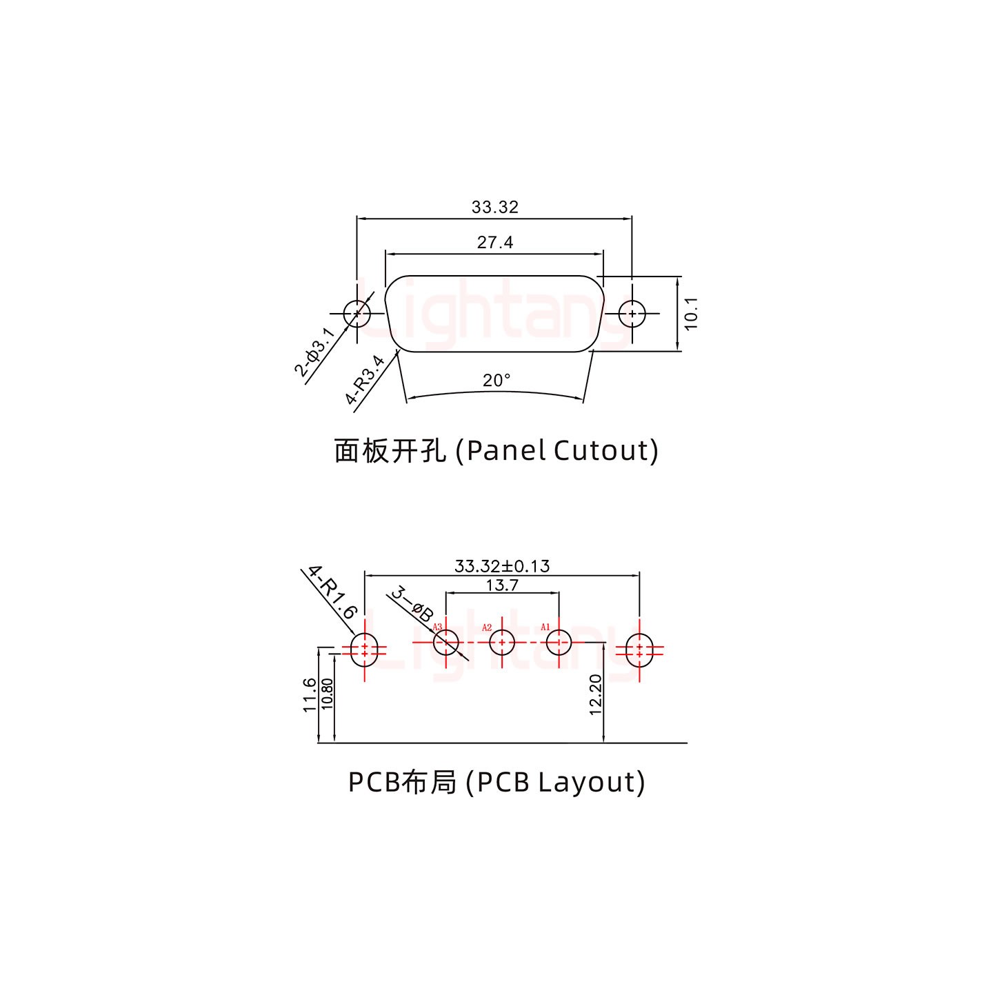 3W3母PCB彎插板/鉚支架11.6/大電流10A