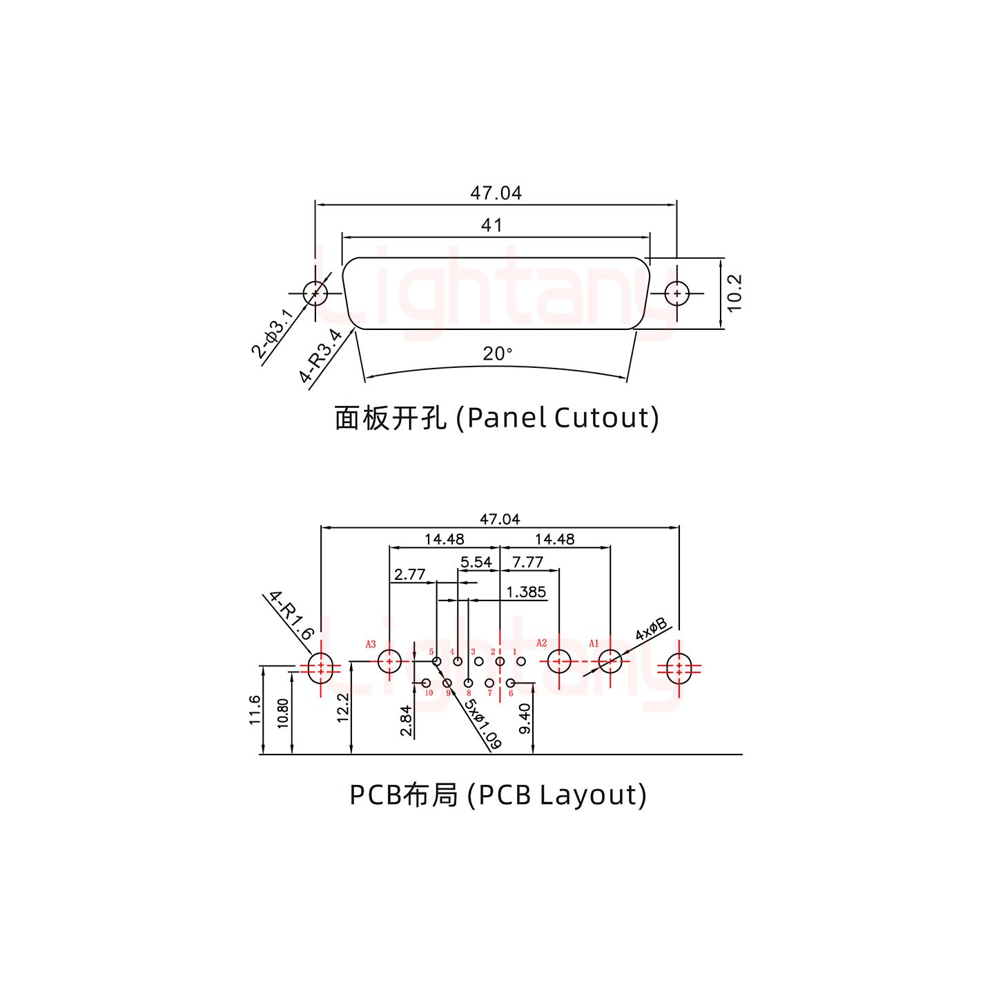 13W3母PCB彎插板/鉚支架11.6/大電流20A