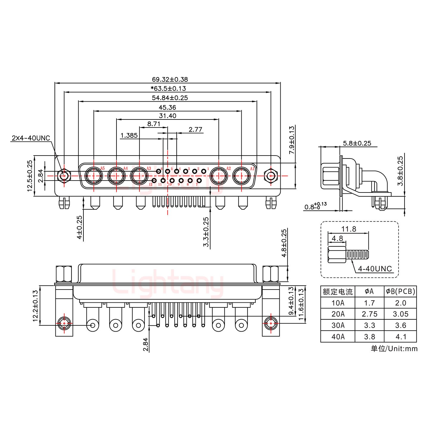 17W5母PCB彎插板/鉚支架11.6/大電流30A