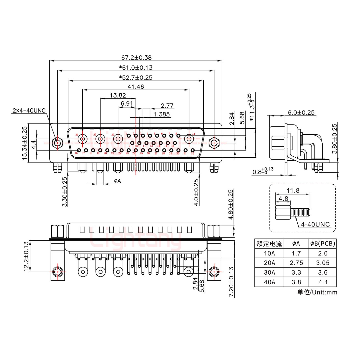 36W4公PCB彎插板/鉚支架12.2/大電流30A