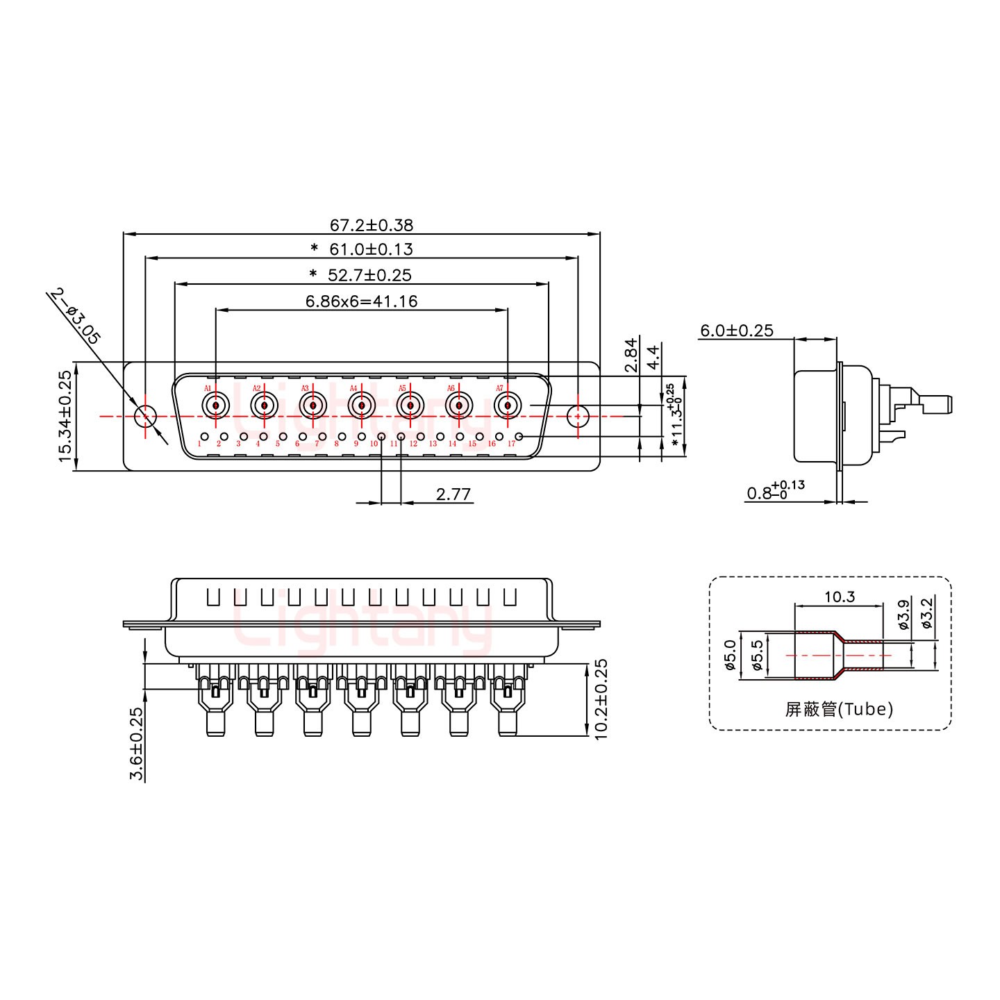 24W7公焊線式50歐姆+50P金屬外殼1746斜出線4~12mm