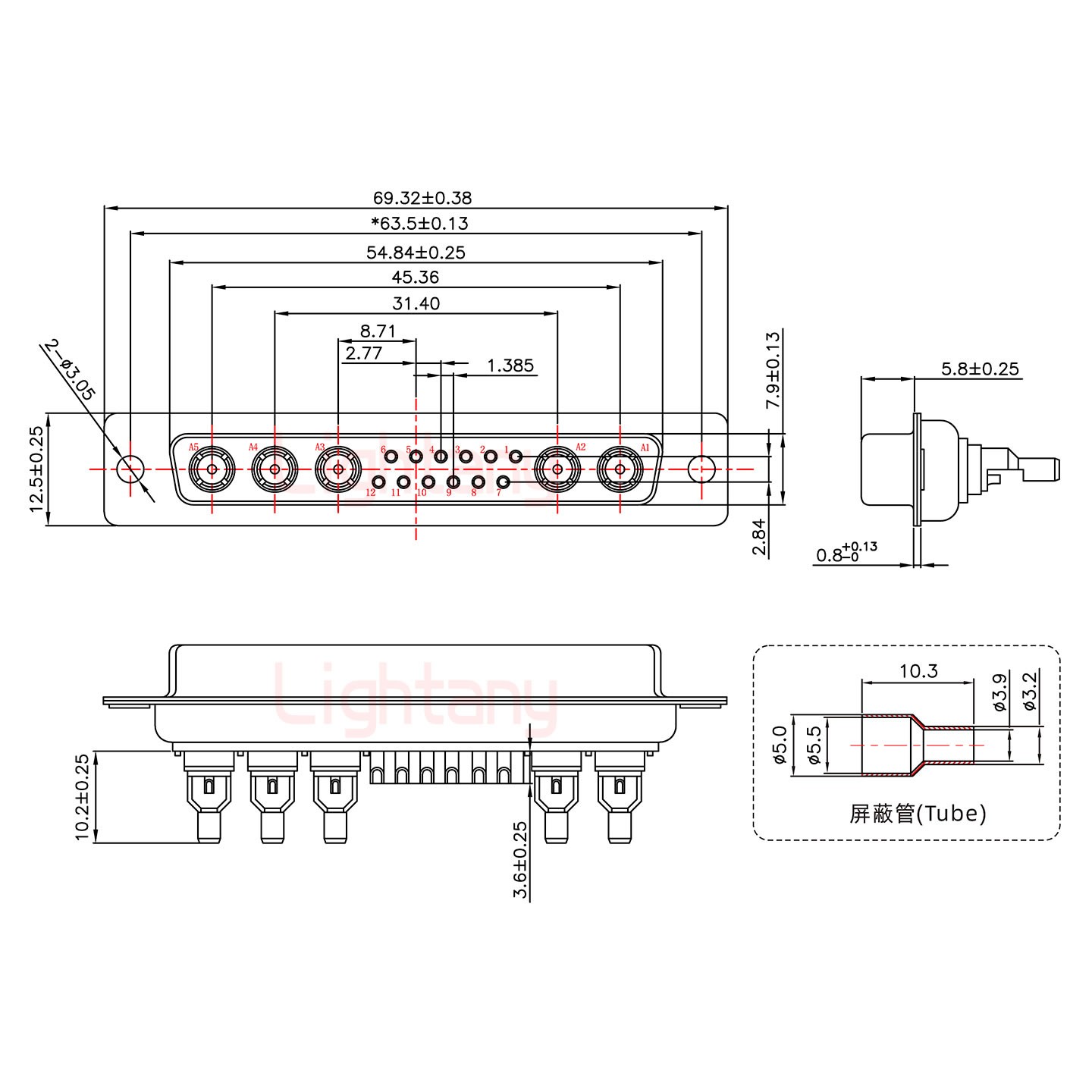 17W5母焊線式75歐姆+37P金屬外殼2185直出線4~12mm