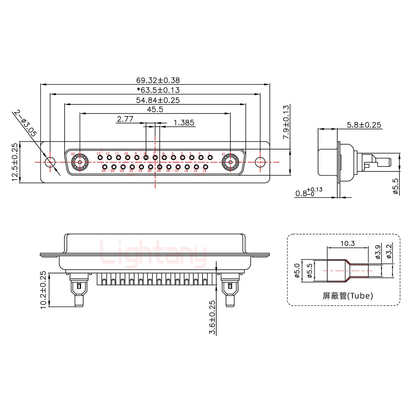 27W2母焊線式75歐姆+37P金屬外殼967斜出線4~12mm