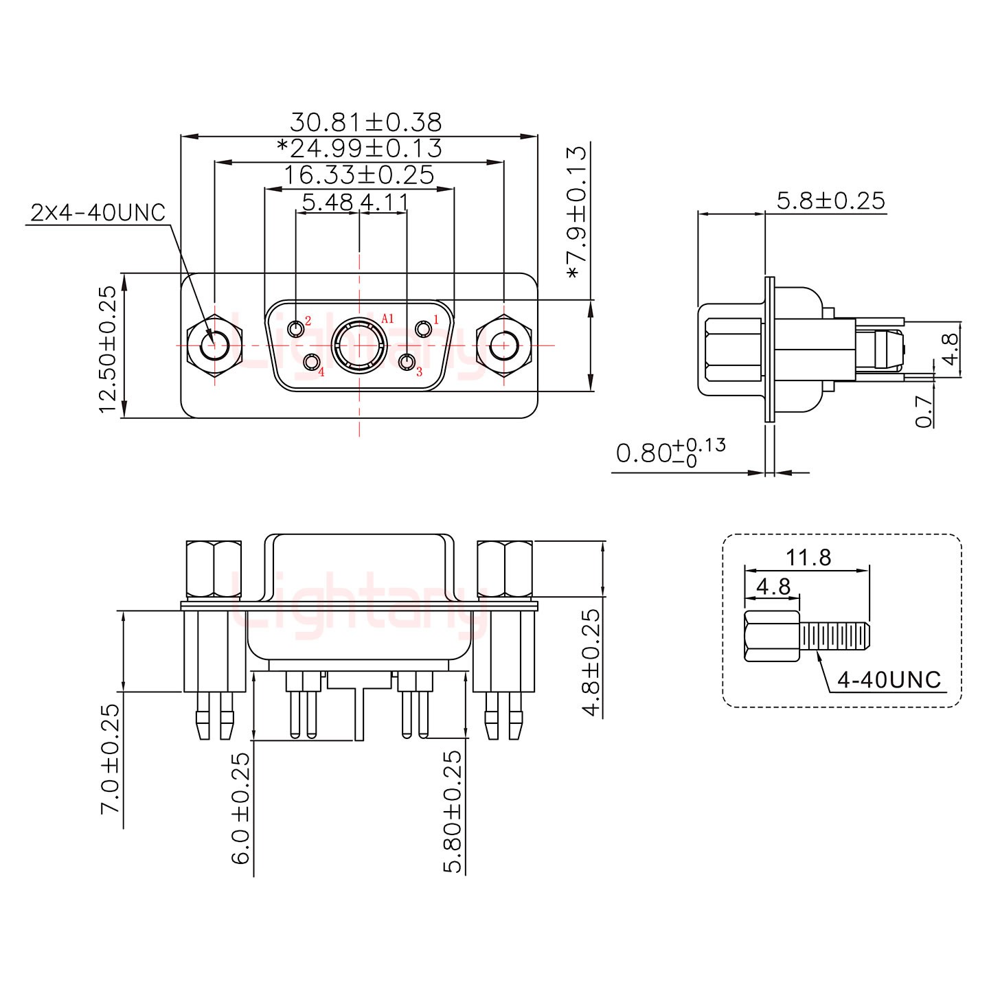 5W1母PCB直插板/鉚魚叉7.0/射頻同軸75歐姆