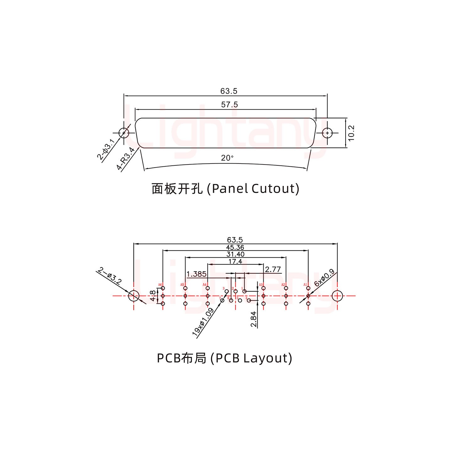 13W6A母PCB直插板/鉚魚叉7.0/射頻同軸75歐姆