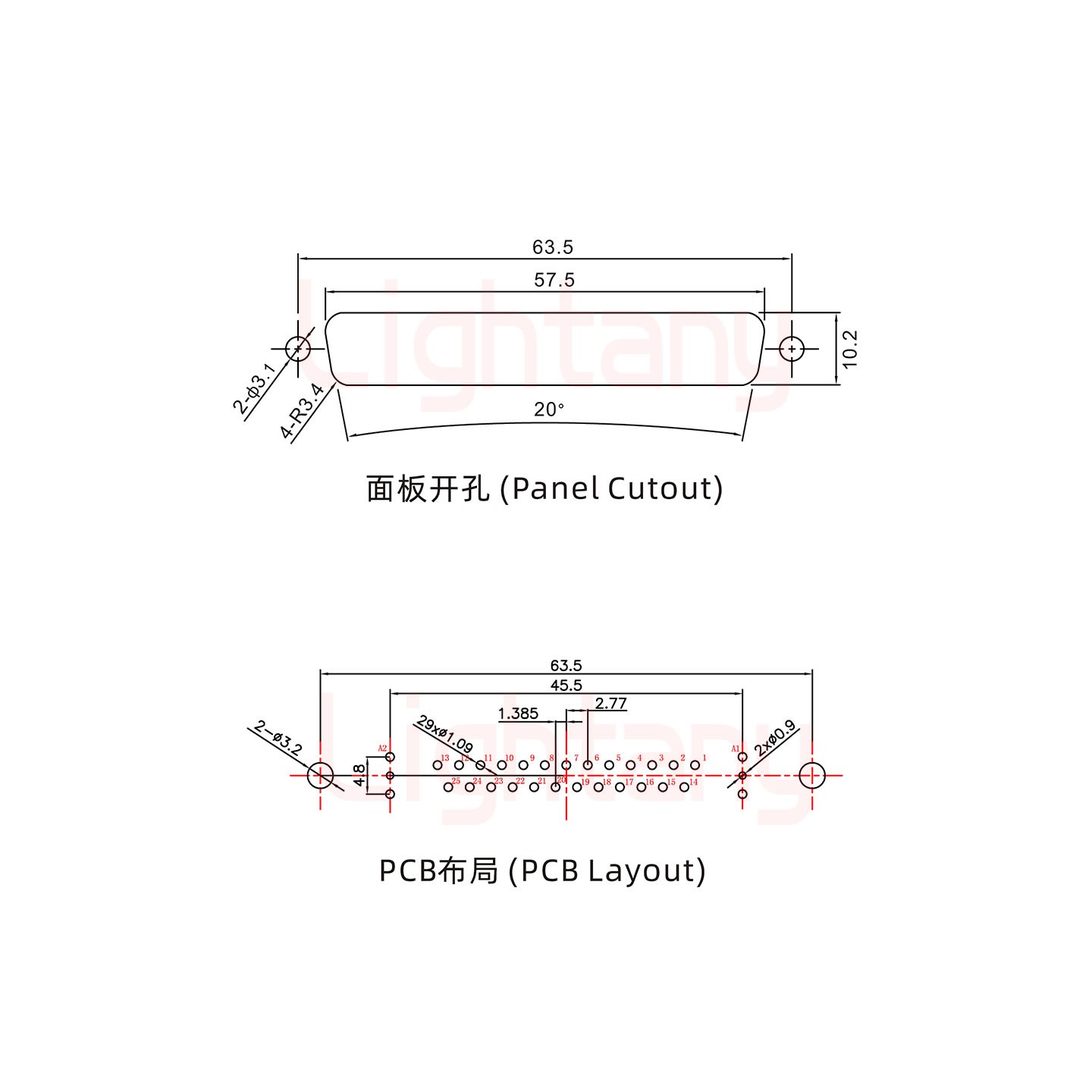 27W2母PCB直插板/鉚魚(yú)叉7.0/射頻同軸75歐姆