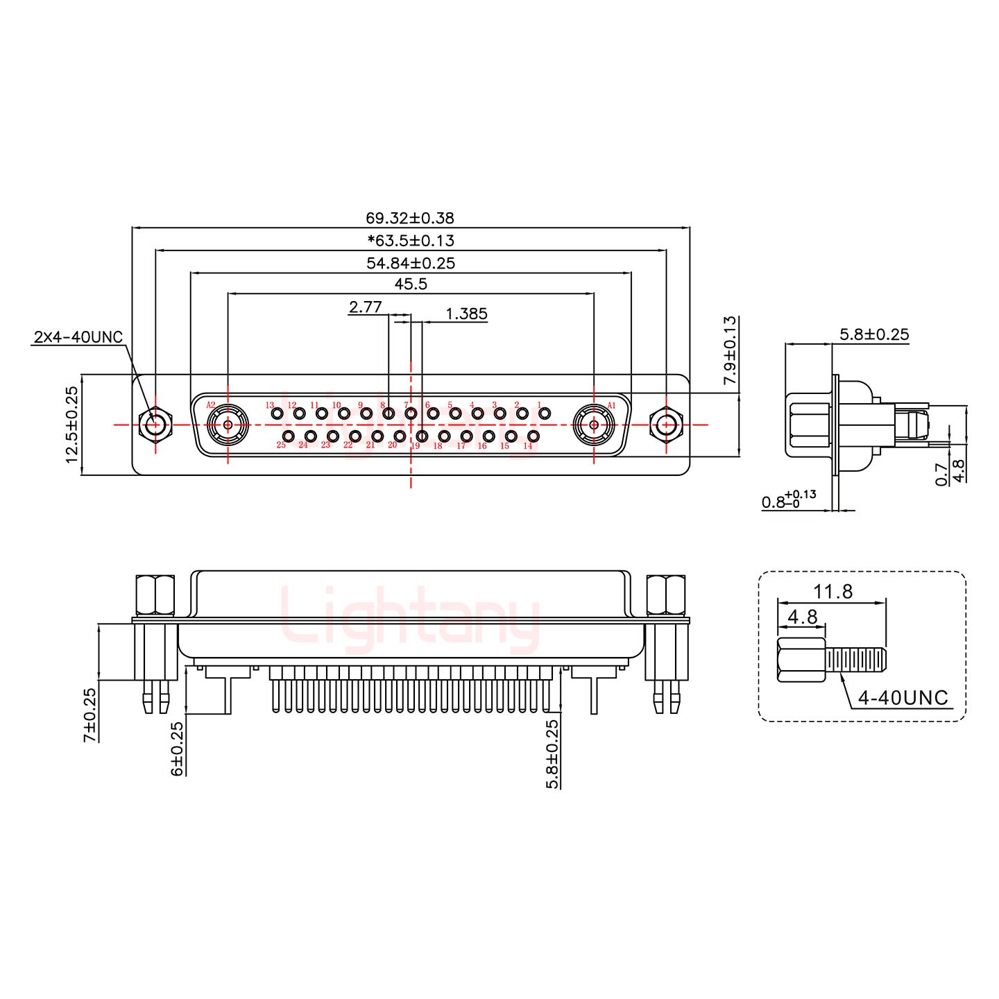 27W2母PCB直插板/鉚魚(yú)叉7.0/射頻同軸75歐姆