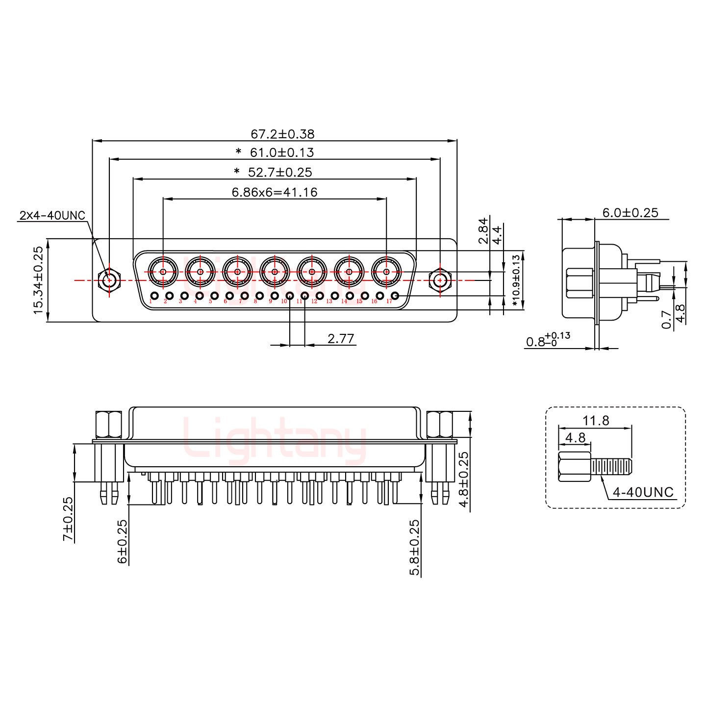 24W7母PCB直插板/鉚魚叉7.0/射頻同軸75歐姆