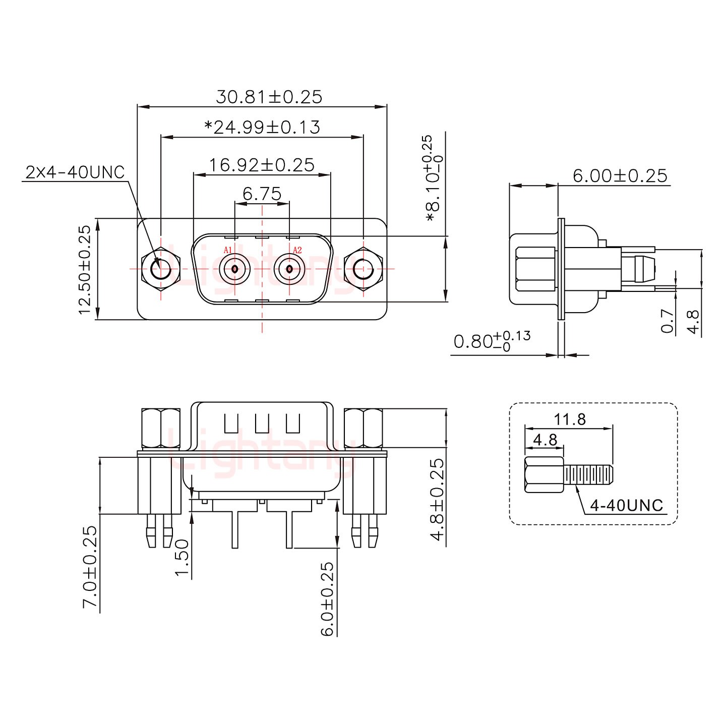 2W2公PCB直插板/鉚魚叉7.0/射頻同軸75歐姆