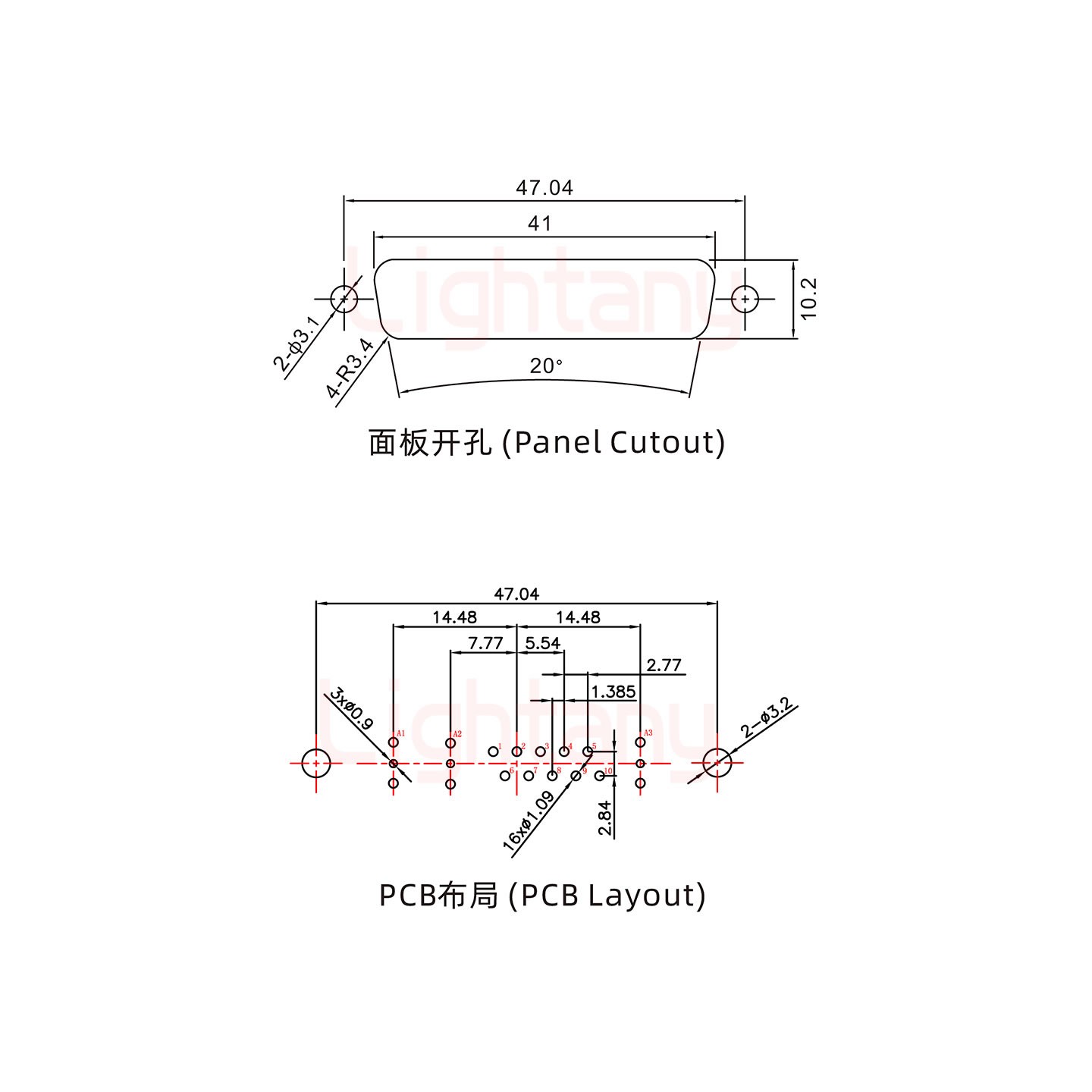 13W3公PCB直插板/鉚魚(yú)叉7.0/射頻同軸75歐姆