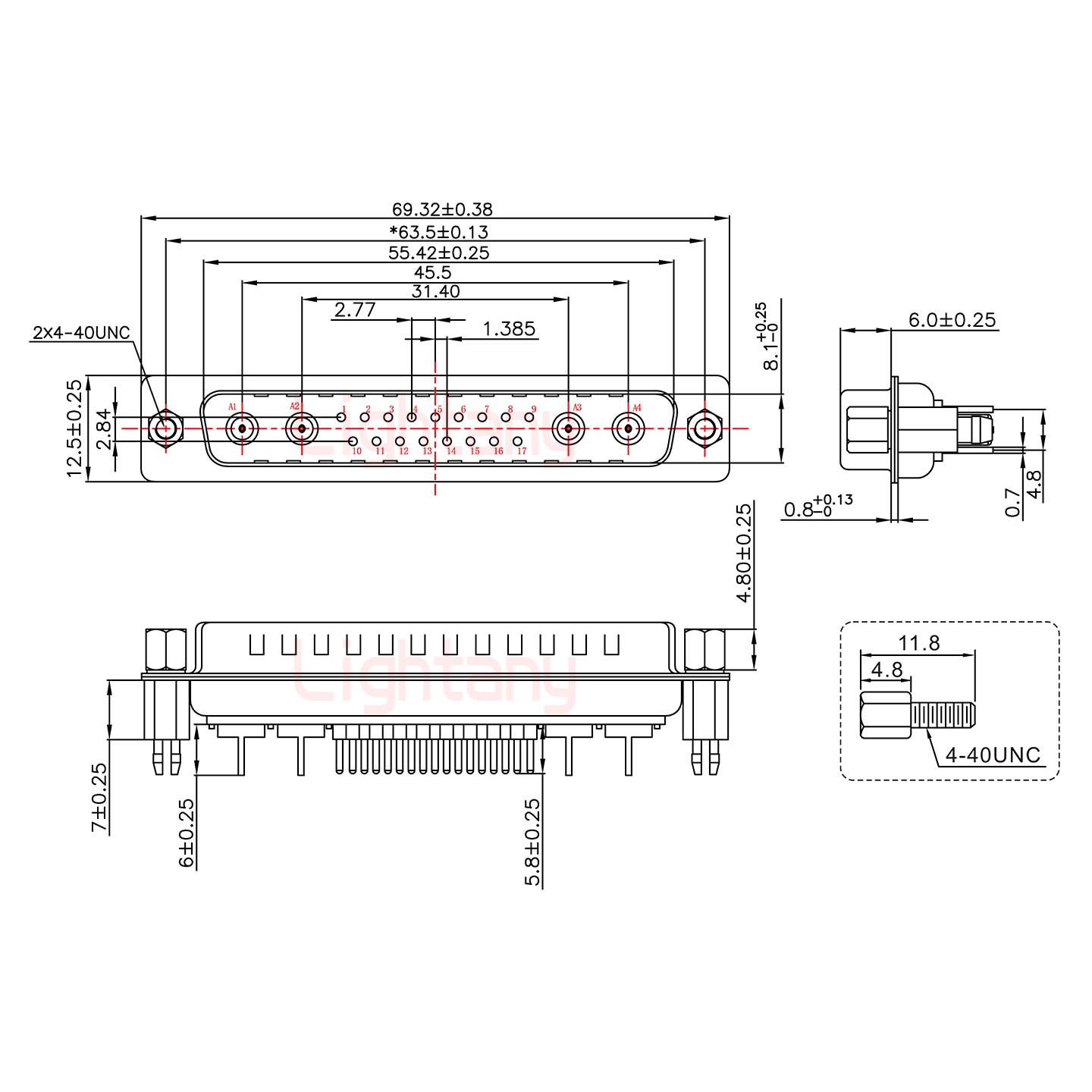 21W4公PCB直插板/鉚魚叉7.0/射頻同軸75歐姆