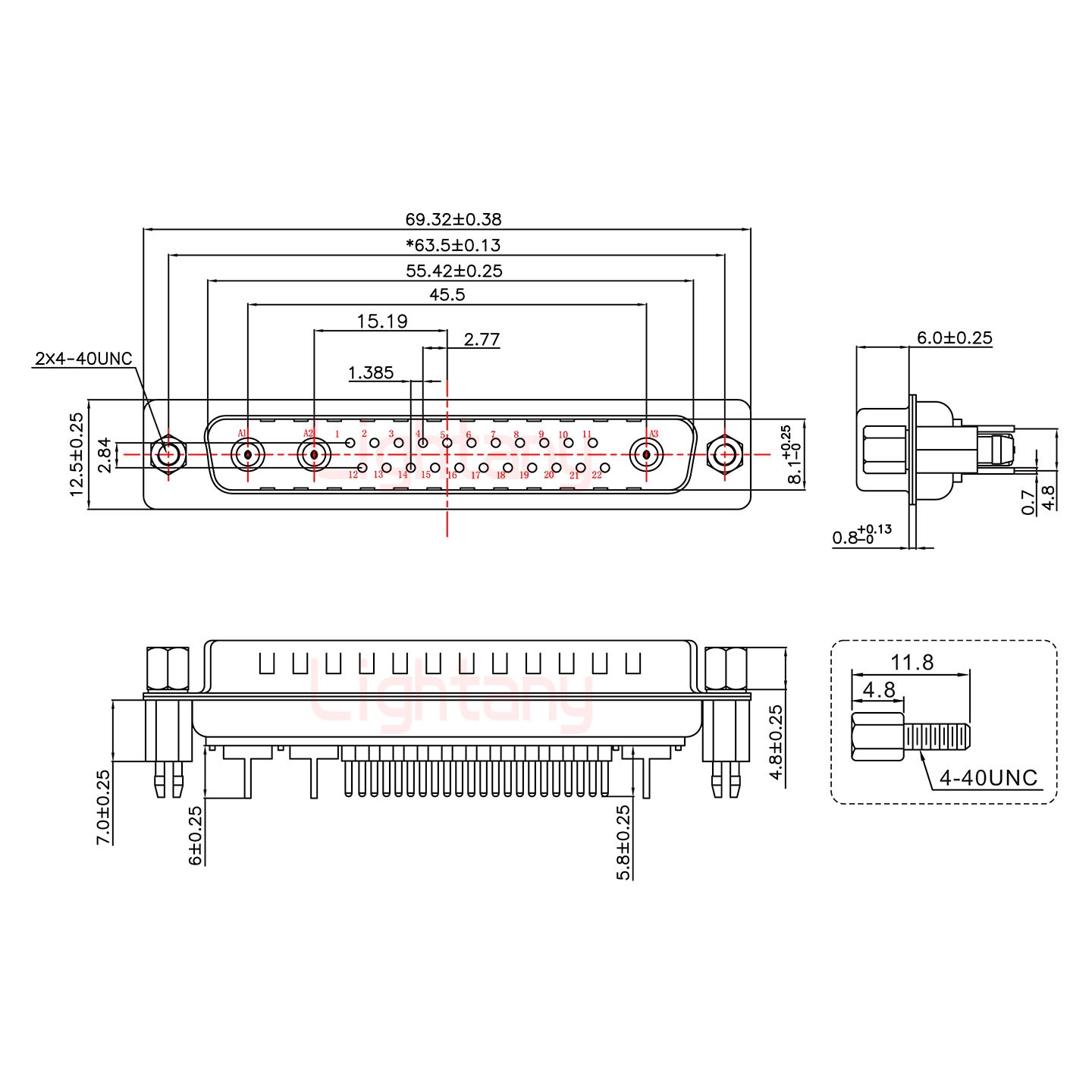 25W3公PCB直插板/鉚魚叉7.0/射頻同軸50歐姆