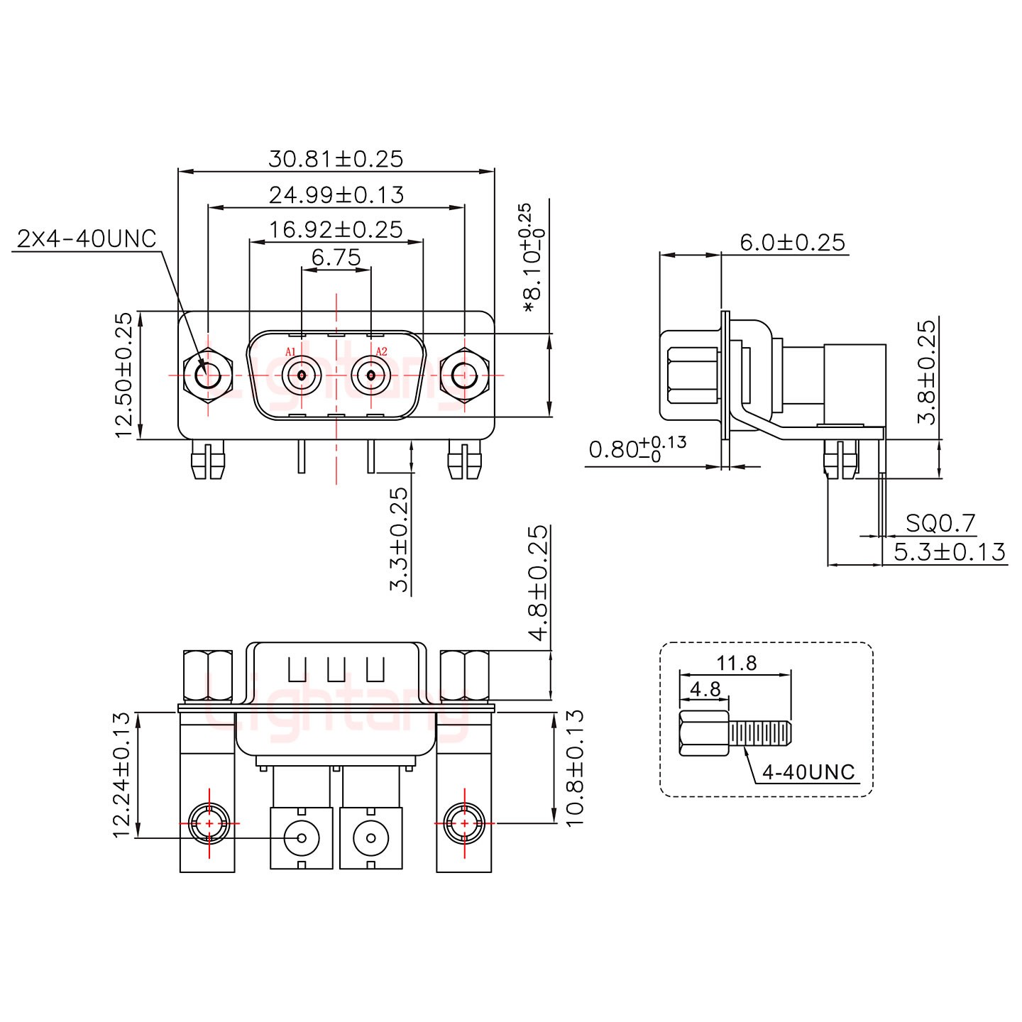 2W2公PCB彎插板/鉚支架10.8/射頻同軸75歐姆