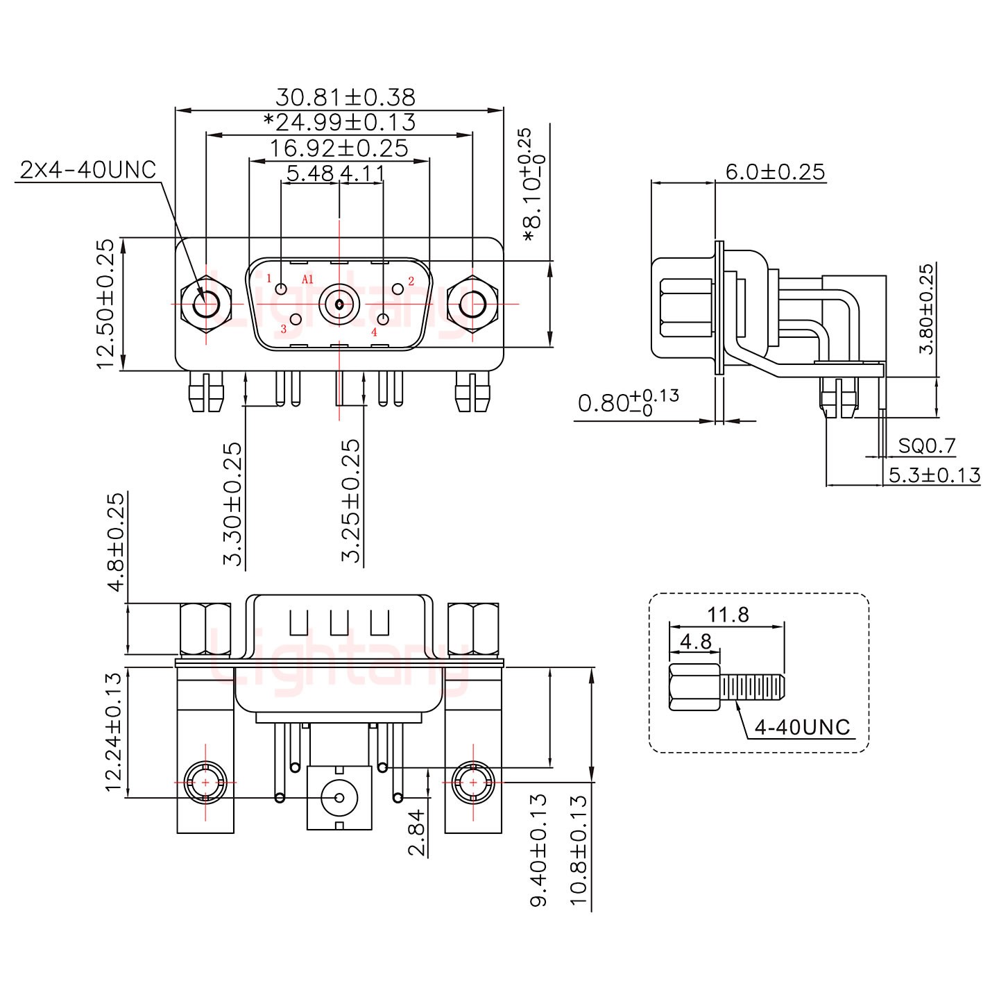 5W1公PCB彎插板/鉚支架10.8/射頻同軸50歐姆