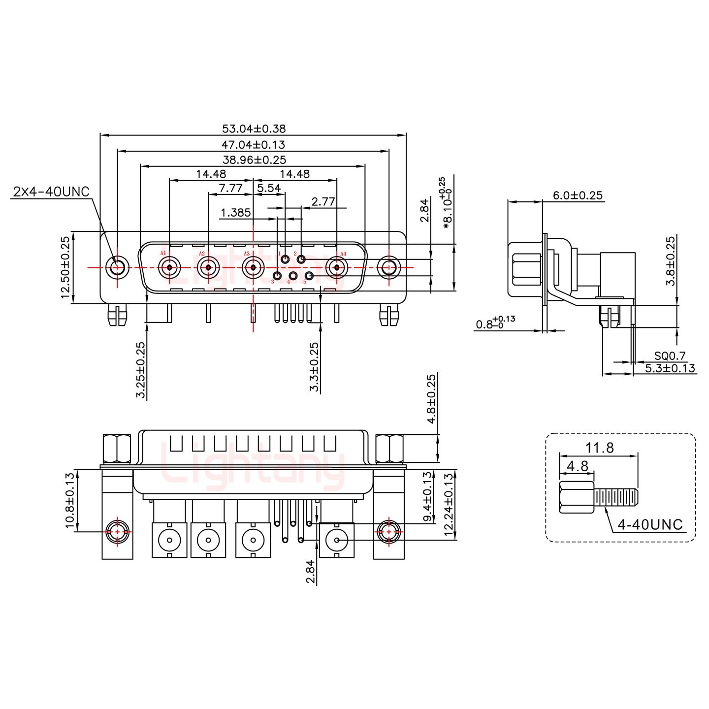 9W4公PCB彎插板/鉚支架10.8/射頻同軸50歐姆