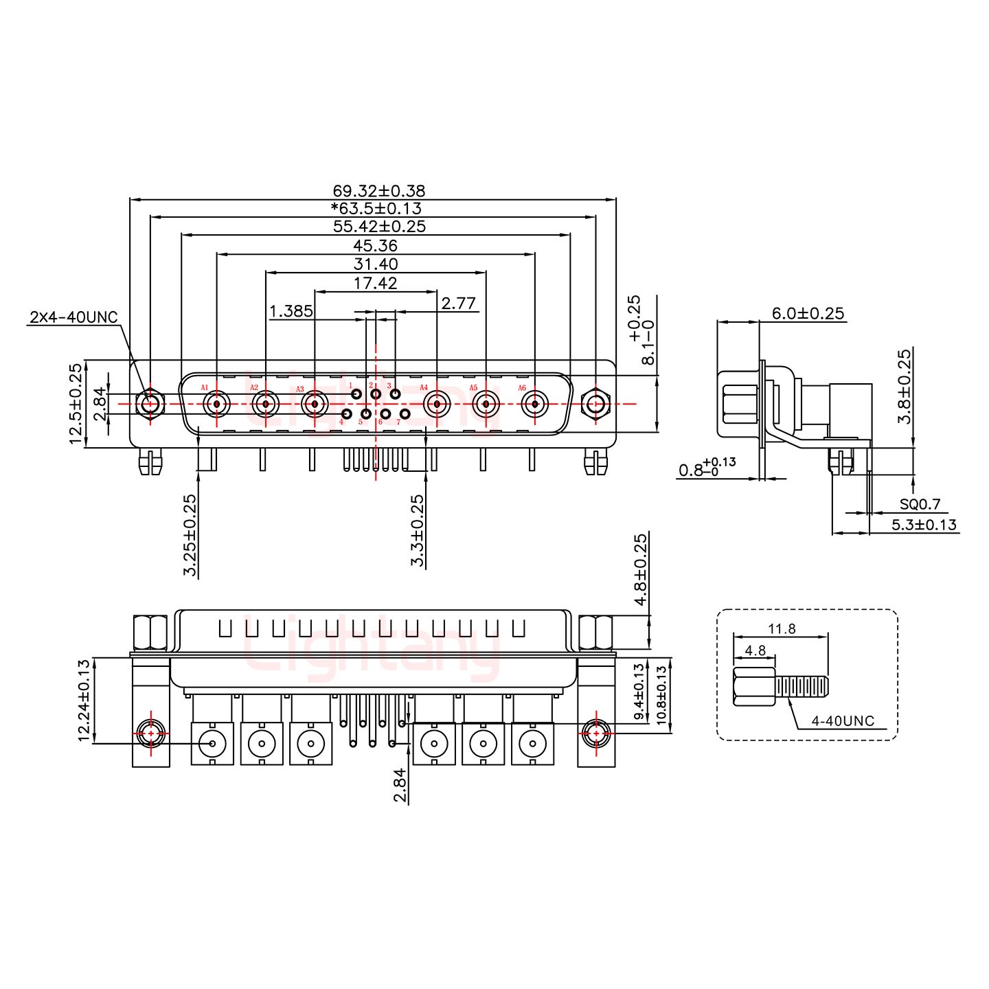 13W6A公PCB彎插板/鉚支架10.8/射頻同軸75歐姆