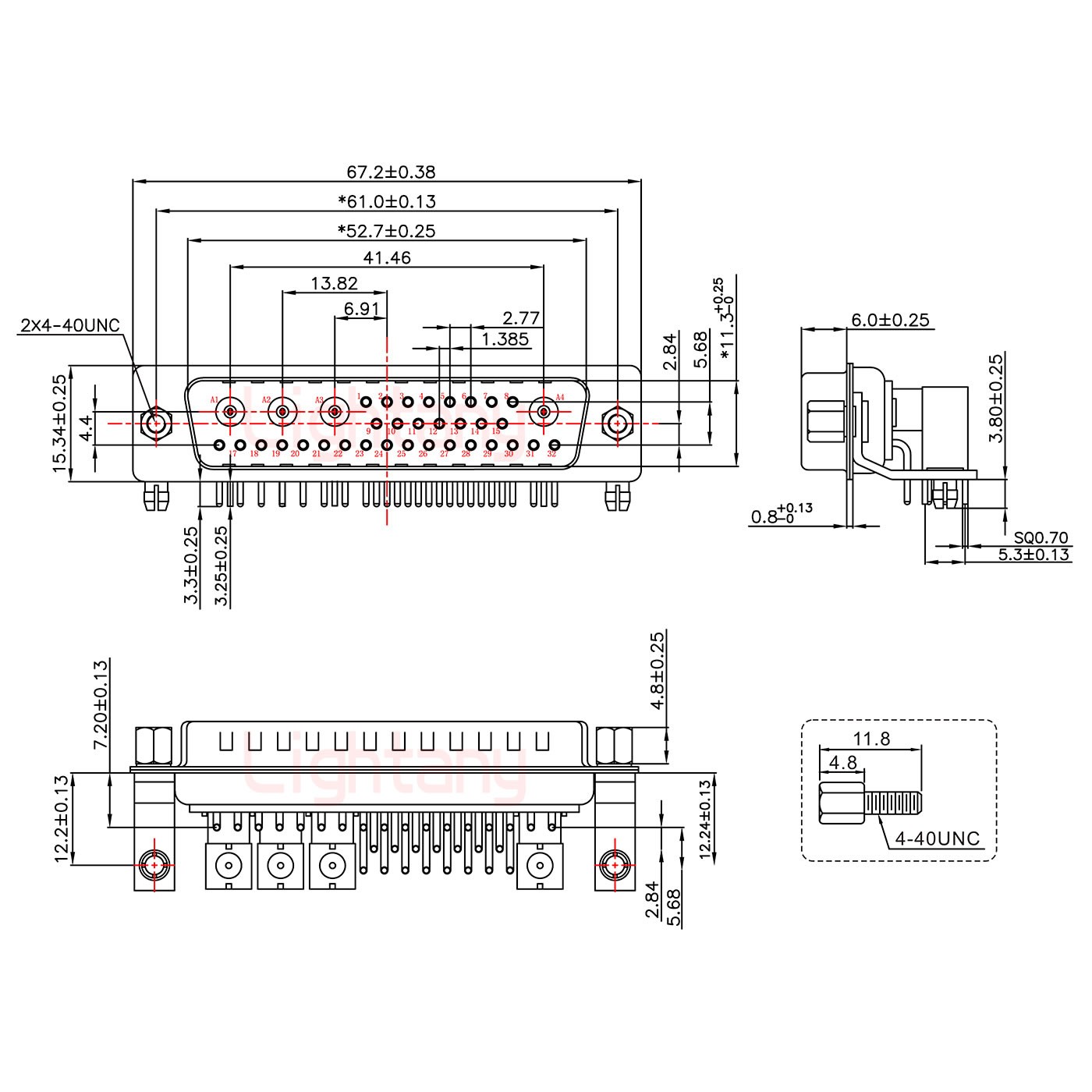 36W4公PCB彎插板/鉚支架12.2/射頻同軸50歐姆