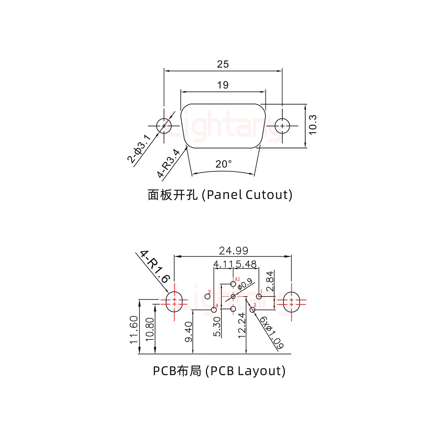 5W1母PCB彎插板/鉚支架10.8/射頻同軸75歐姆