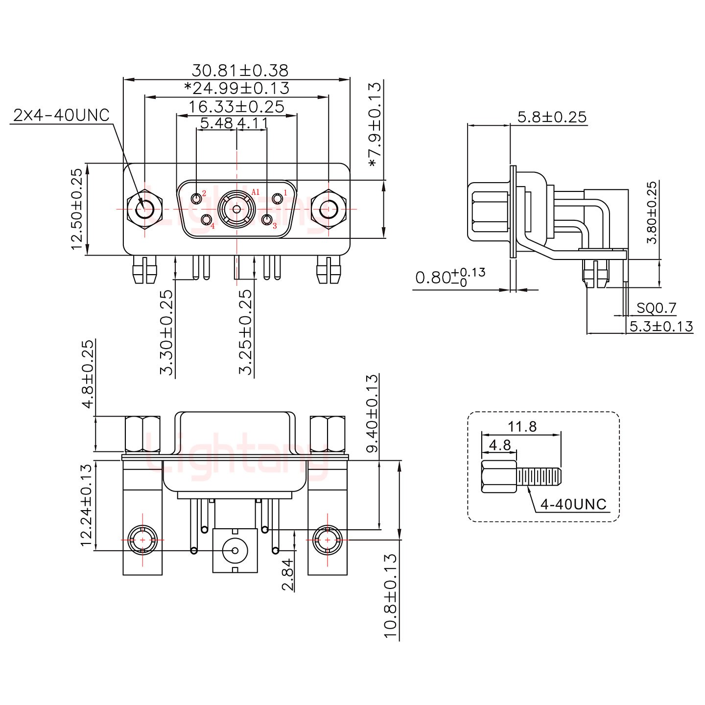 5W1母PCB彎插板/鉚支架10.8/射頻同軸75歐姆