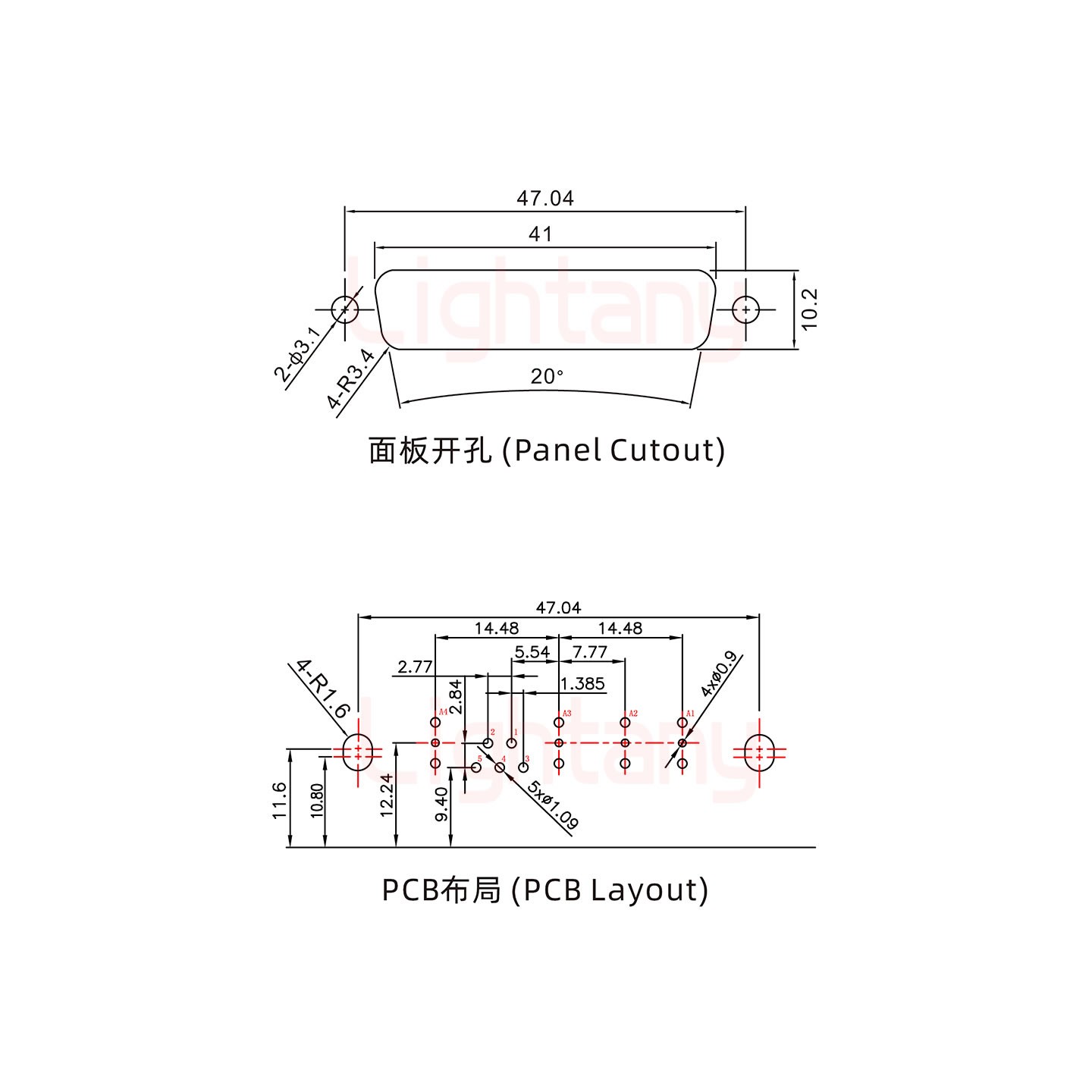 9W4母PCB彎插板/鉚支架10.8/射頻同軸75歐姆