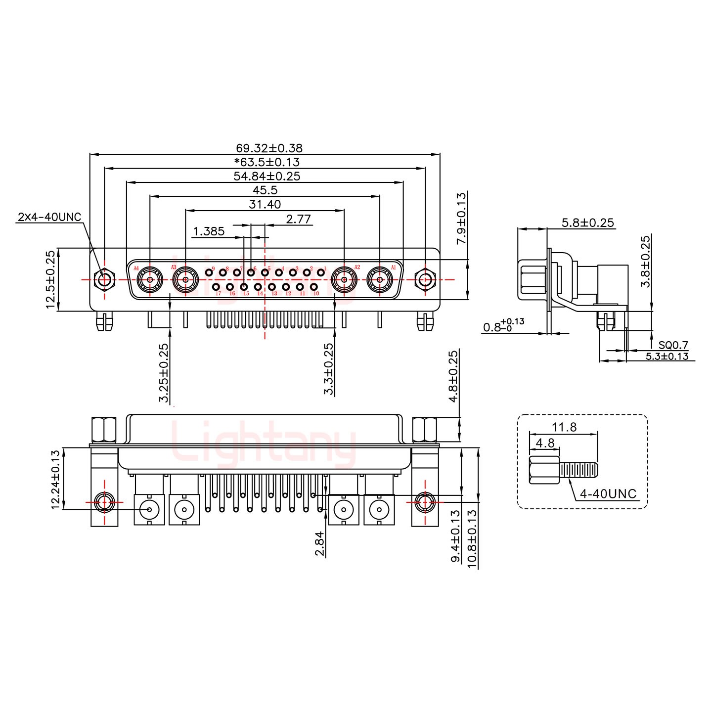 21W4母PCB彎插板/鉚支架10.8/射頻同軸50歐姆