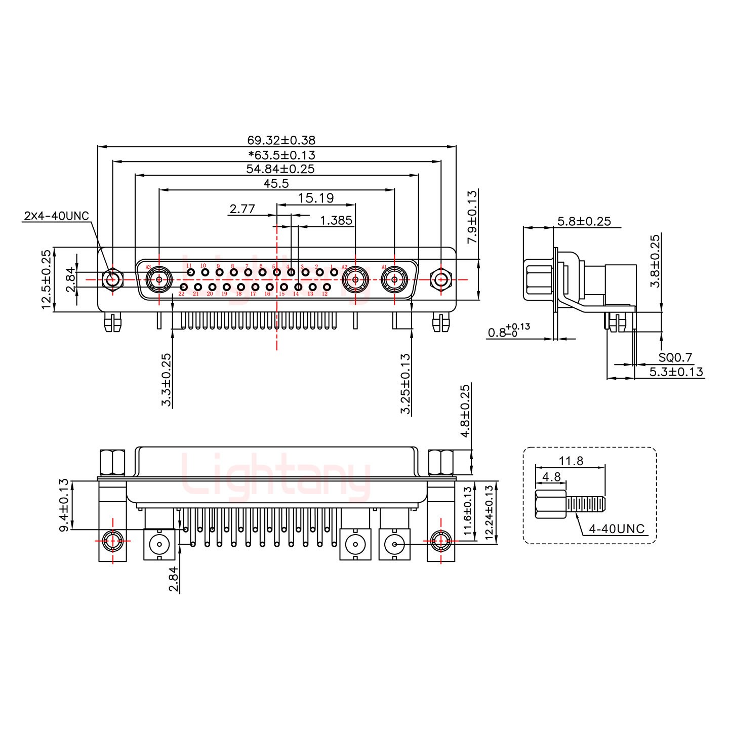 25W3母PCB彎插板/鉚支架11.6/射頻同軸75歐姆