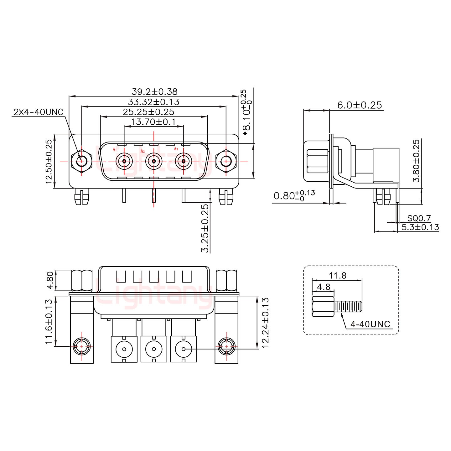 3W3公PCB彎插板/鉚支架11.6/射頻同軸75歐姆