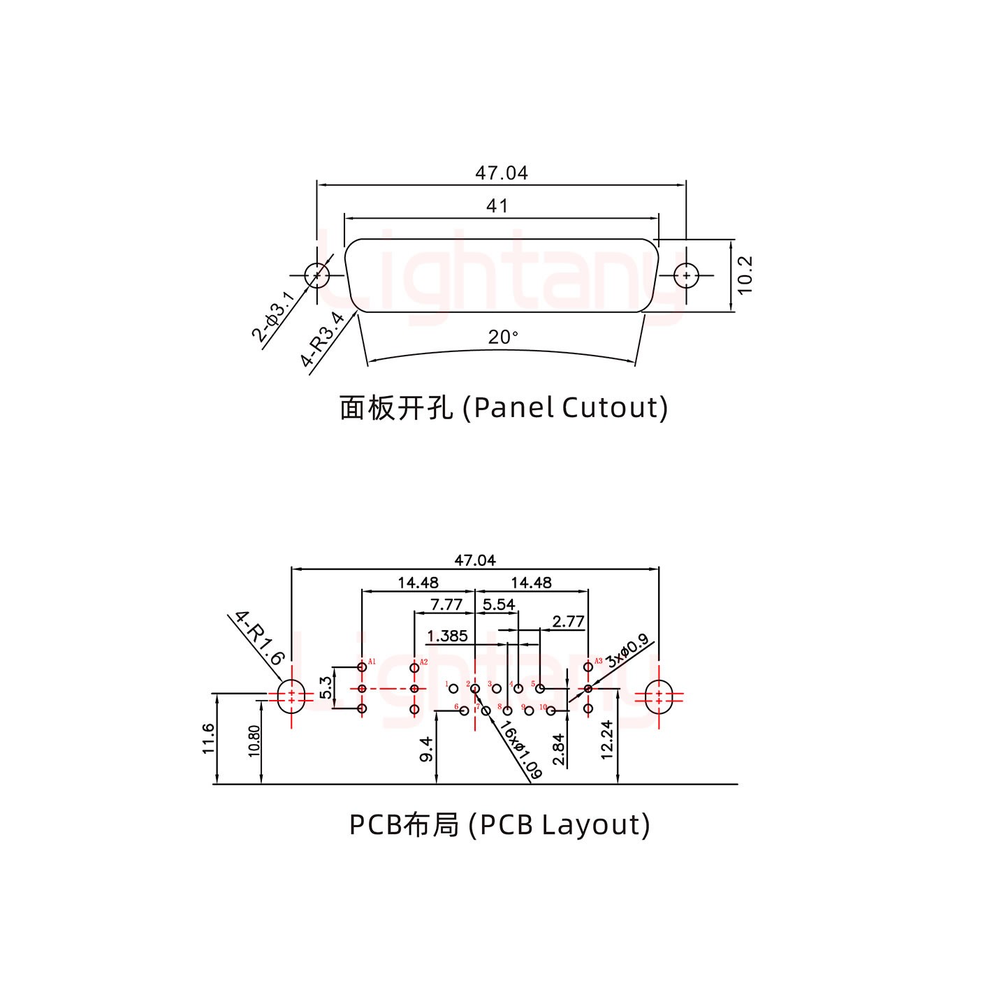 13W3公PCB彎插板/鉚支架11.6/射頻同軸75歐姆