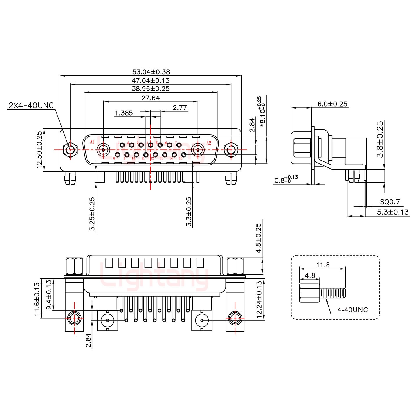 17W2公PCB彎插板/鉚支架11.6/射頻同軸50歐姆