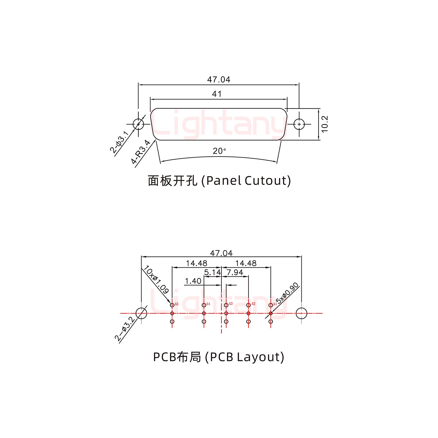 5W5母PCB直插板/鉚魚叉7.0/射頻同軸50歐姆