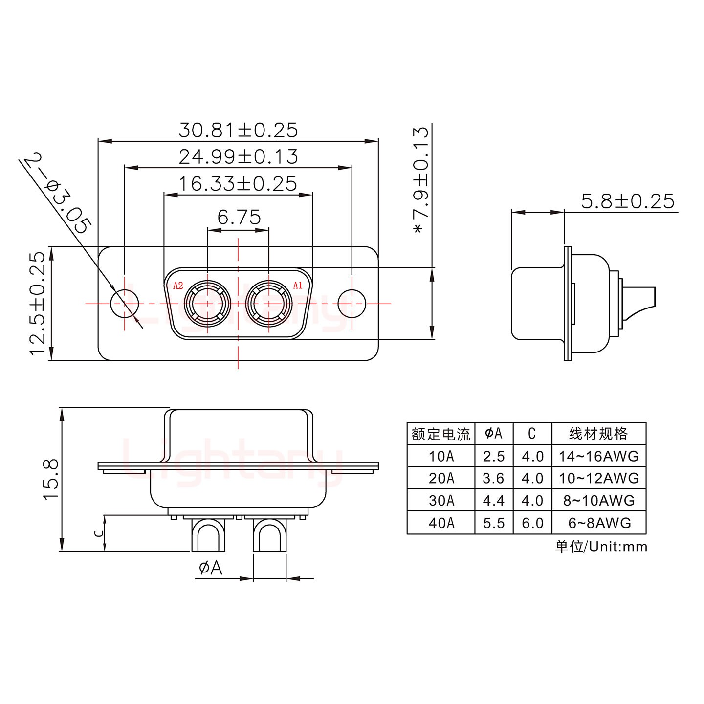 2W2母短體焊線(xiàn)/光孔/大電流10A