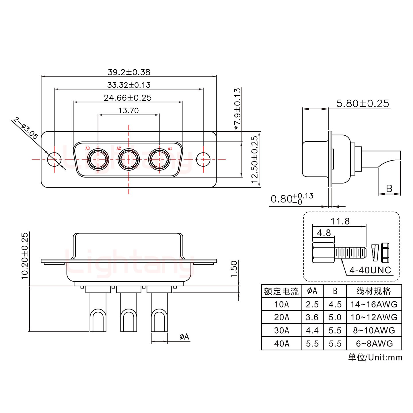 3W3母長(zhǎng)體焊線(xiàn)/配螺絲螺母/大電流40A