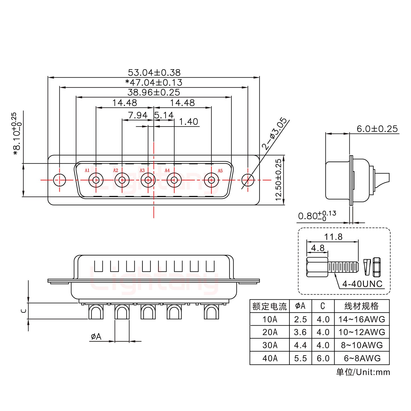 5W5公短體焊線/配螺絲螺母/大電流30A