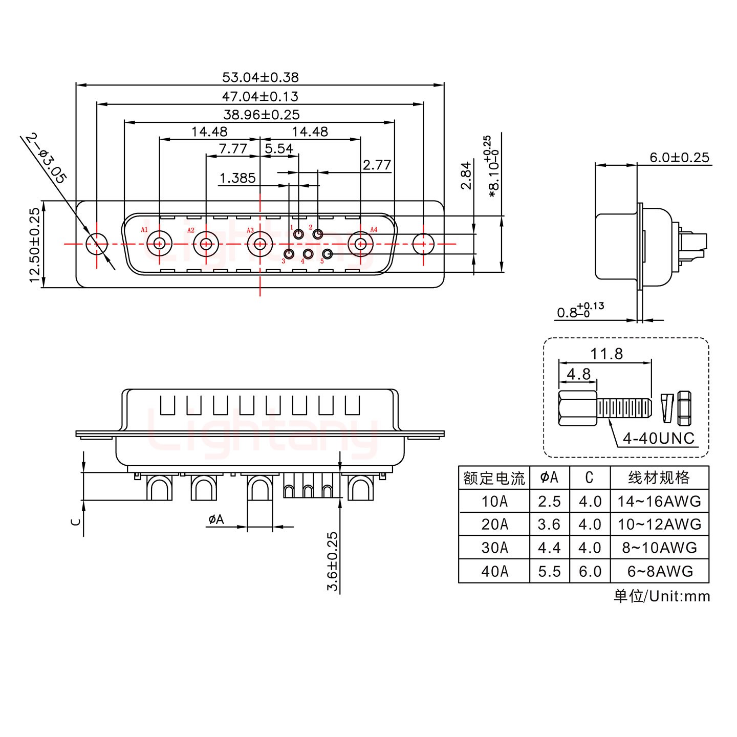 9W4公短體焊線/配螺絲螺母/大電流20A