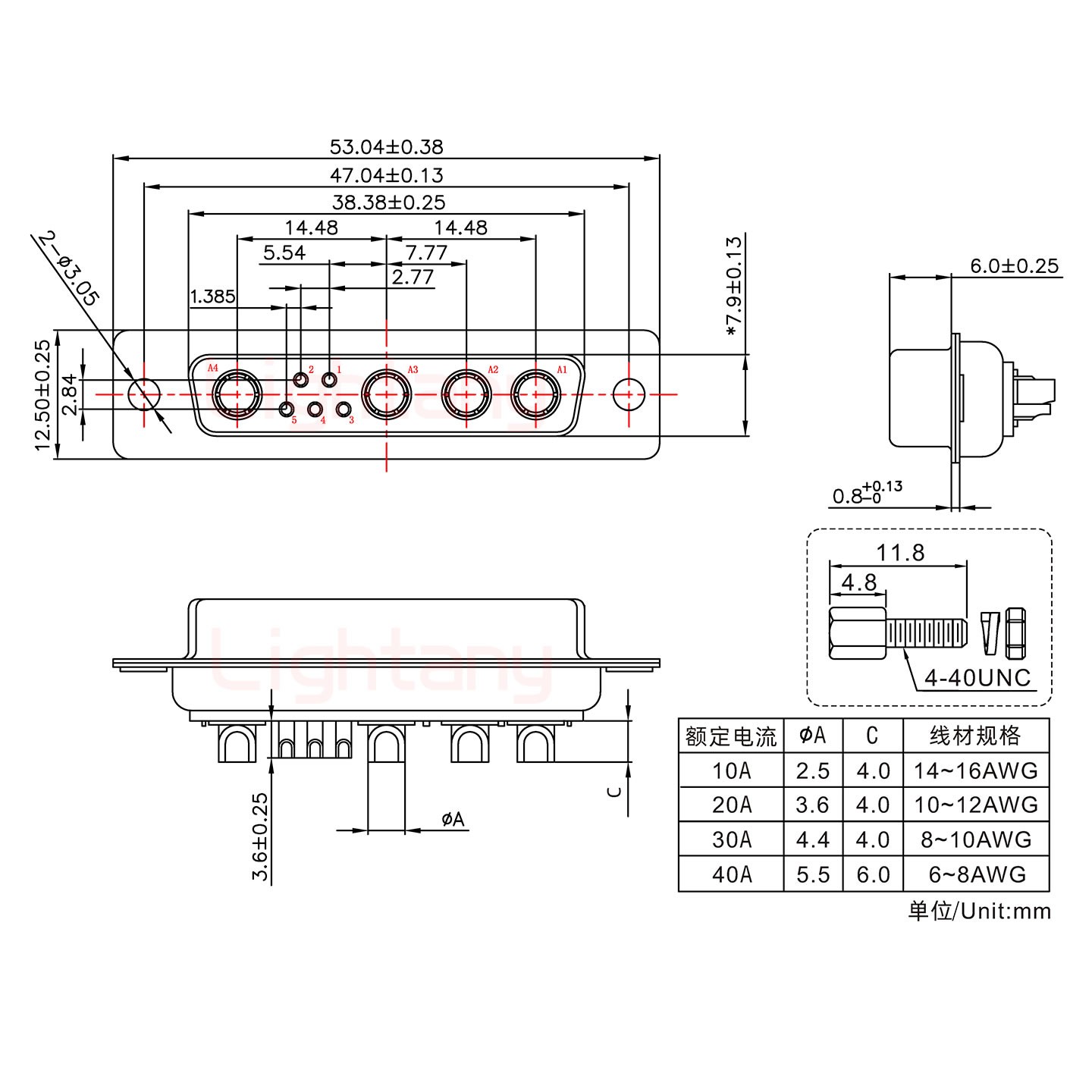 9W4母短體焊線/配螺絲螺母/大電流30A