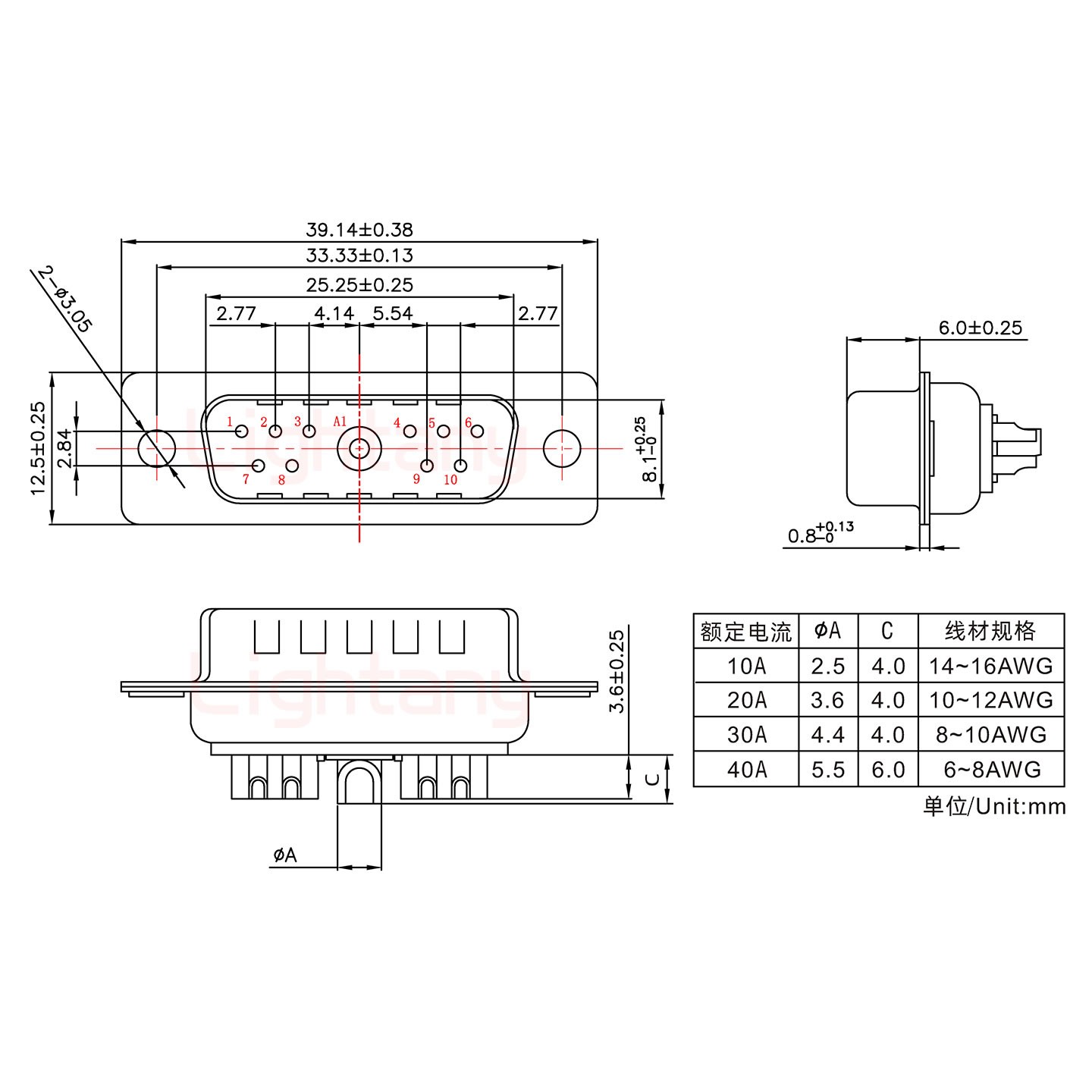 11W1公短體焊線/光孔/大電流10A